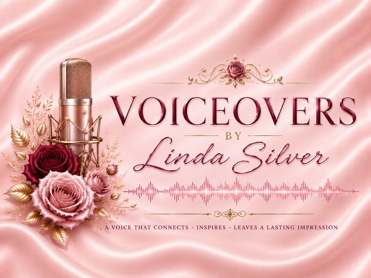 Voiceovers by Linda Silver logo and Verona Rose brand concept banner